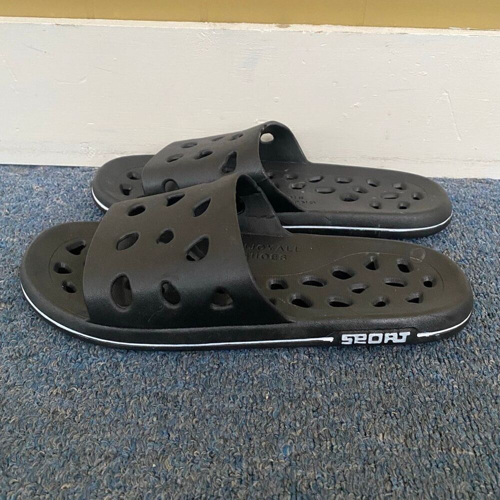 Enjoyall shoes men 12 slip on sandals w/hollow cut out holes black & white